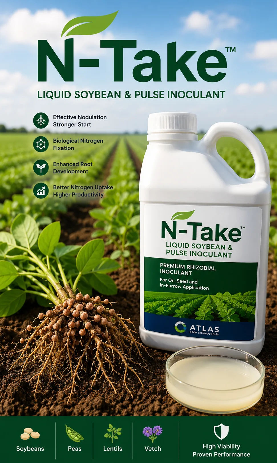 N-Take™ liquid soybean and pulse inoculant for biological nitrogen fixation
